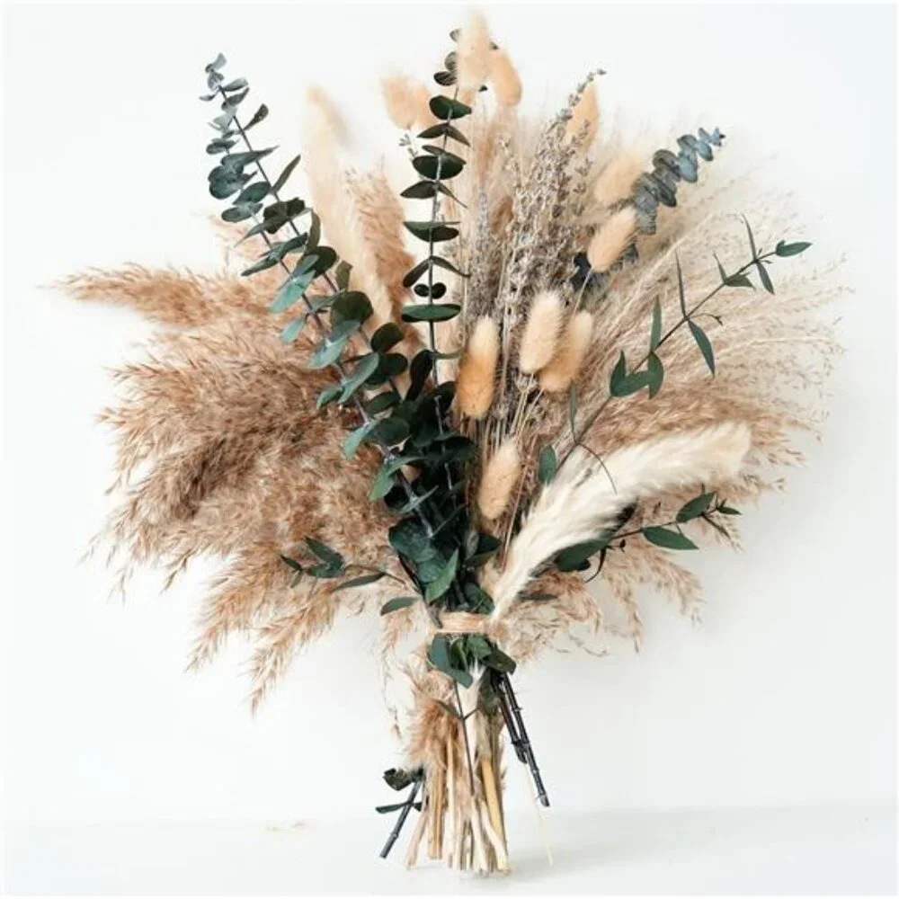 Green Pampas Grass Boho Bouquet – Exquisite Lavender and Eucalyptus Dried Flower